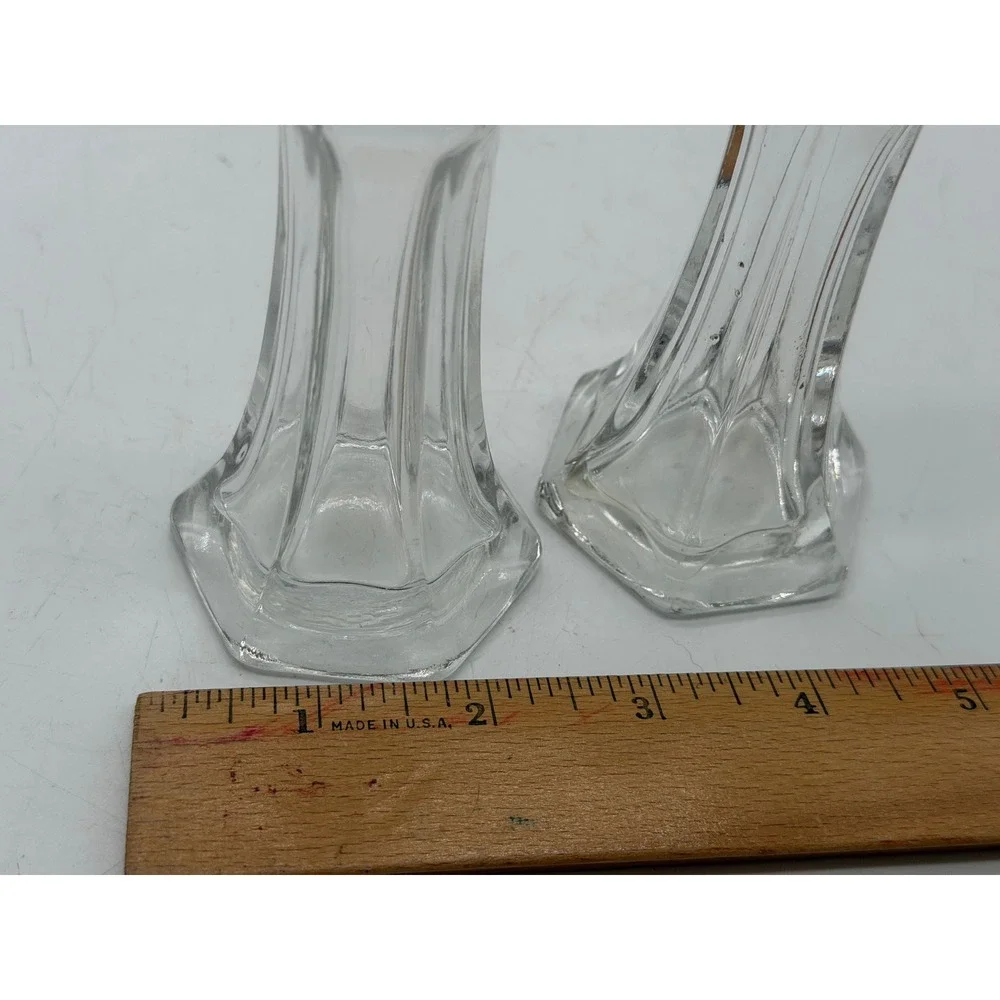 Vintage Paneled Clear Glass Salt and Pepper Shakers Hexagon Base Set of 2